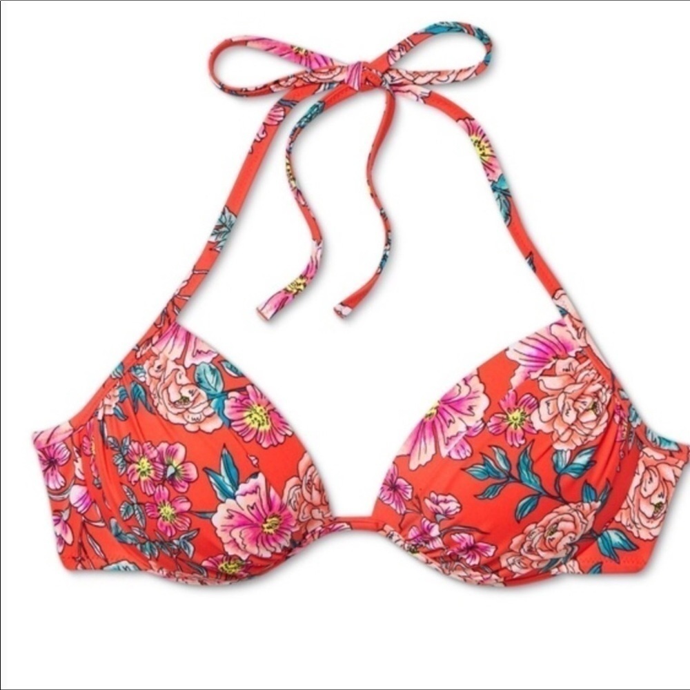 Shade & Shore Red Floral Push Up Shore Bikini Top